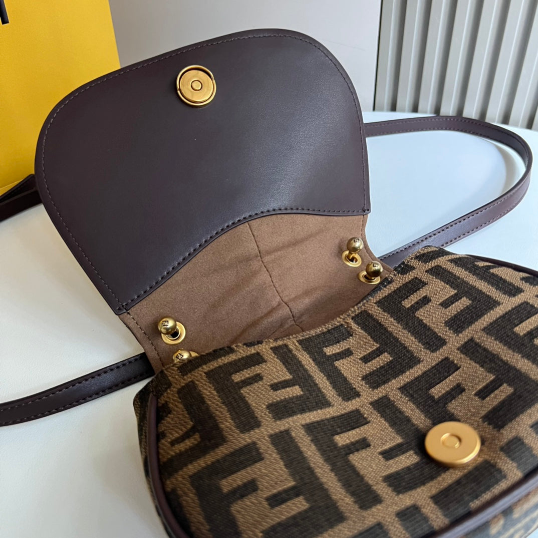 Fendi C'mon Small FF Fabric Shoulder Bag - Brown/Tobacco