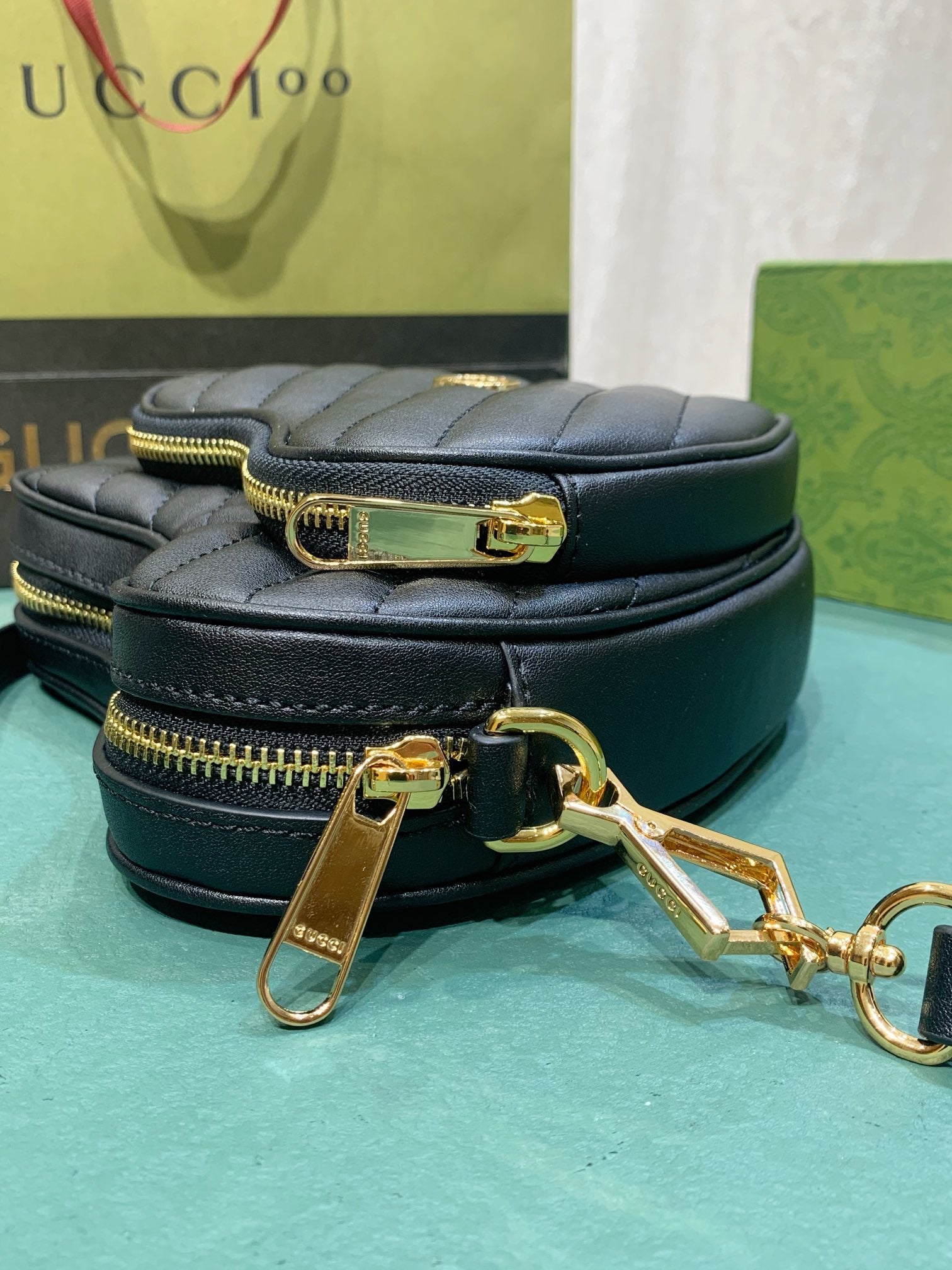 Gucci Quilted Black Leather Heart Shaped Crossbody Shoulder Bag