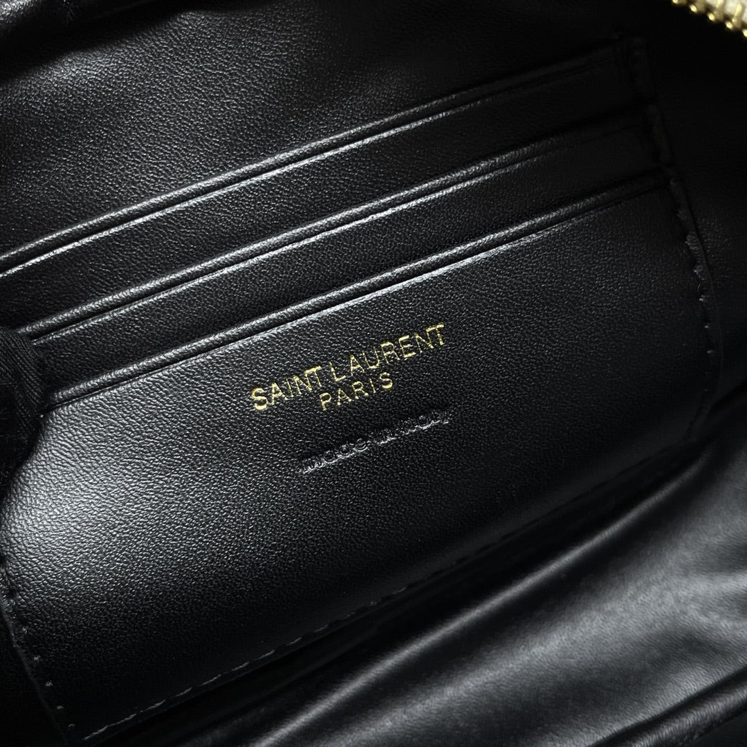 Saint Laurent Lou Mini Quilted Leather Camera Bag in White