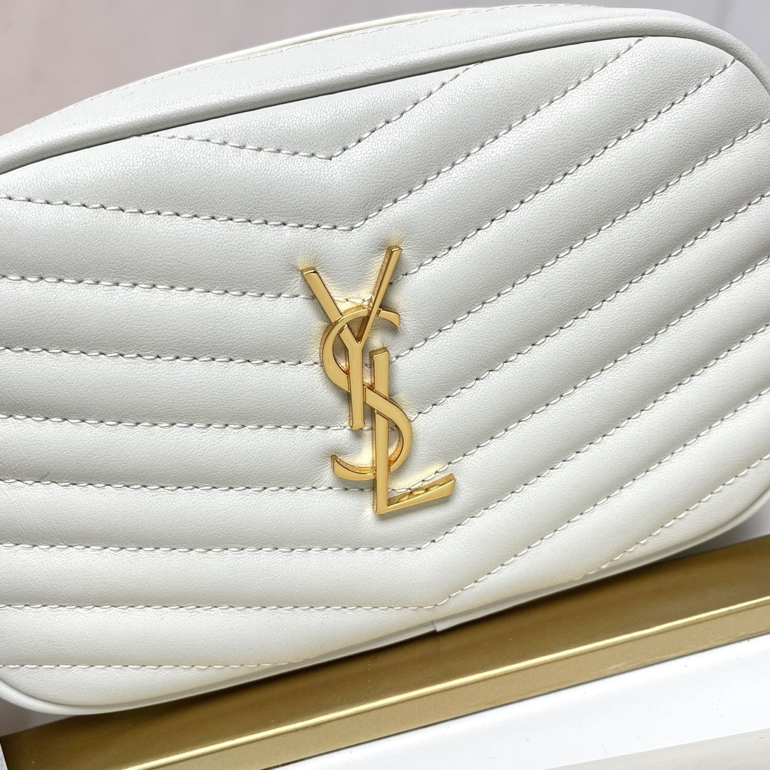 Saint Laurent Lou Mini Quilted Leather Camera Bag in White