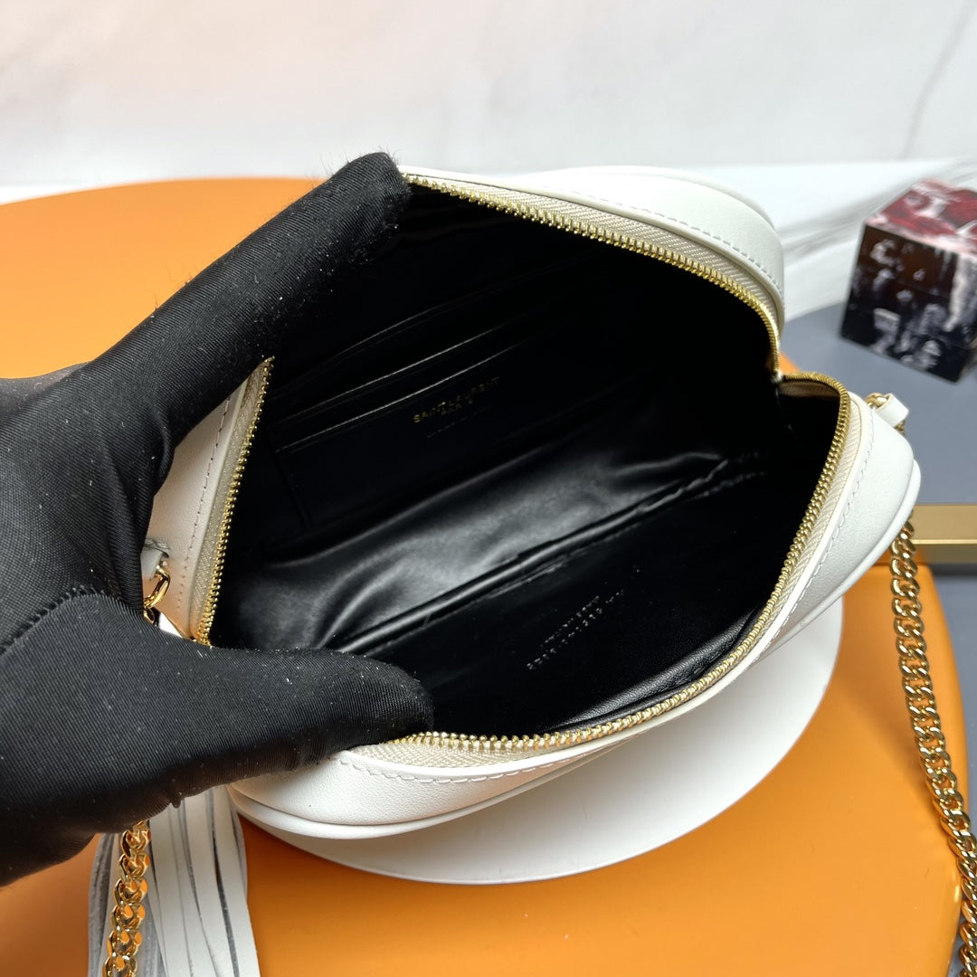 Saint Laurent Lou Mini Quilted Leather Camera Bag in White