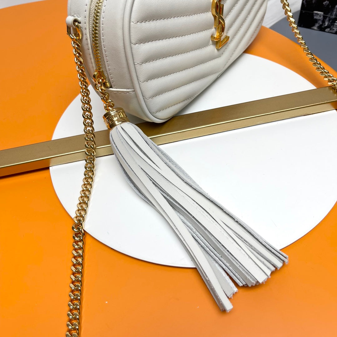 Saint Laurent Lou Mini Quilted Leather Camera Bag in White