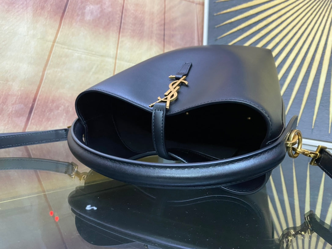 Saint Laurent Le 37 Mini Bucket Bag in Black Leather with Gold Hardware - 20cm