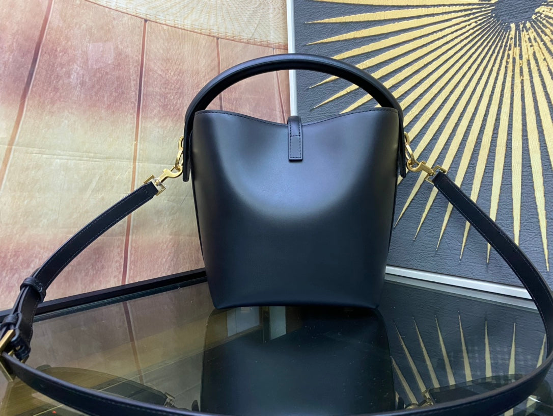 Saint Laurent Le 37 Mini Bucket Bag in Black Leather with Gold Hardware - 20cm