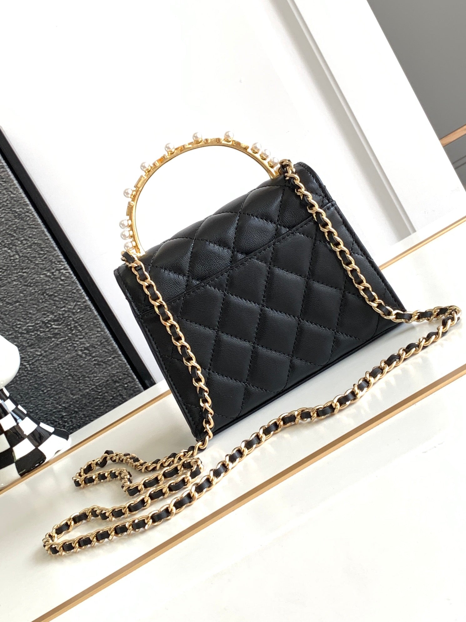 Chanel Quilted Leather Top Handle Bag - Black with Gold Hardware