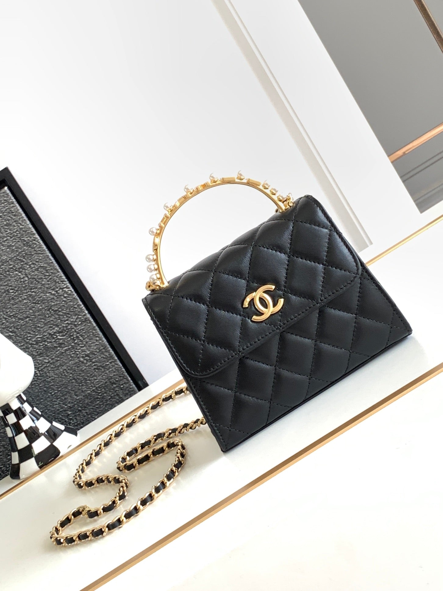 Chanel Quilted Leather Top Handle Bag - Black with Gold Hardware