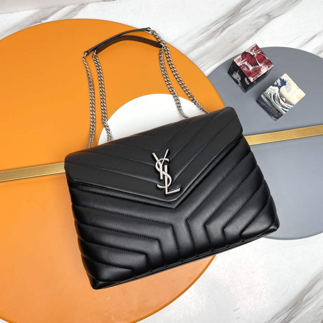 Saint Laurent Loulou Large Chain Bag in Quilted Leather Black