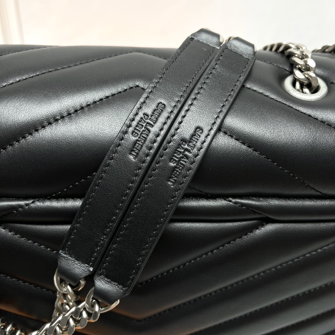 Saint Laurent Loulou Large Chain Bag in Quilted Leather Black