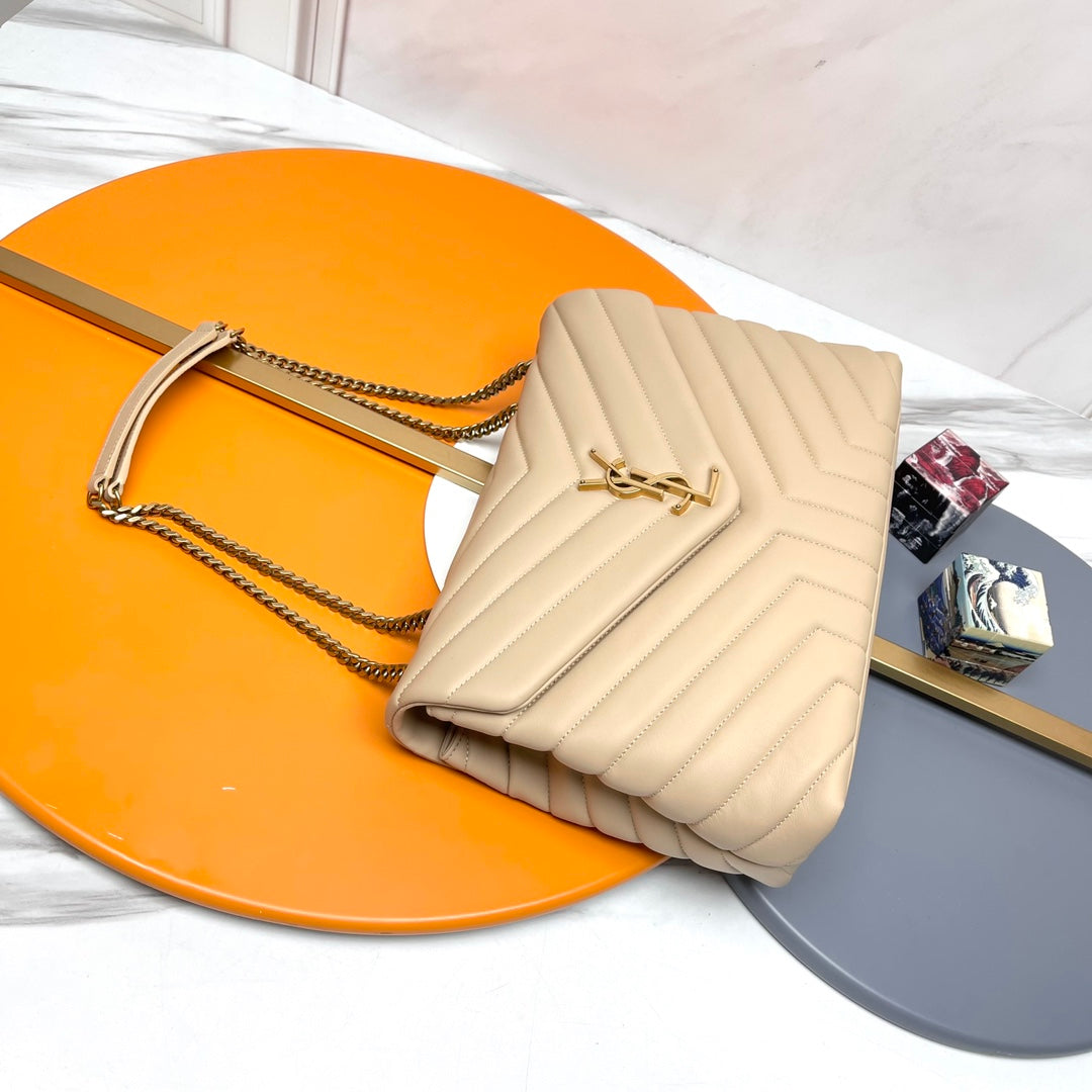 Saint Laurent Loulou Medium Quilted Leather Shoulder Bag - Dark Beige