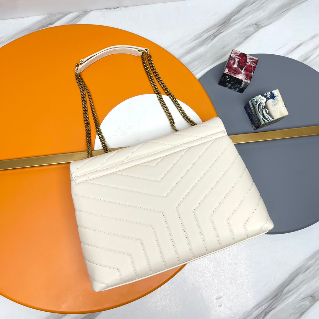Saint Laurent Loulou Medium Chain Bag in Matelassé Leather - Cream