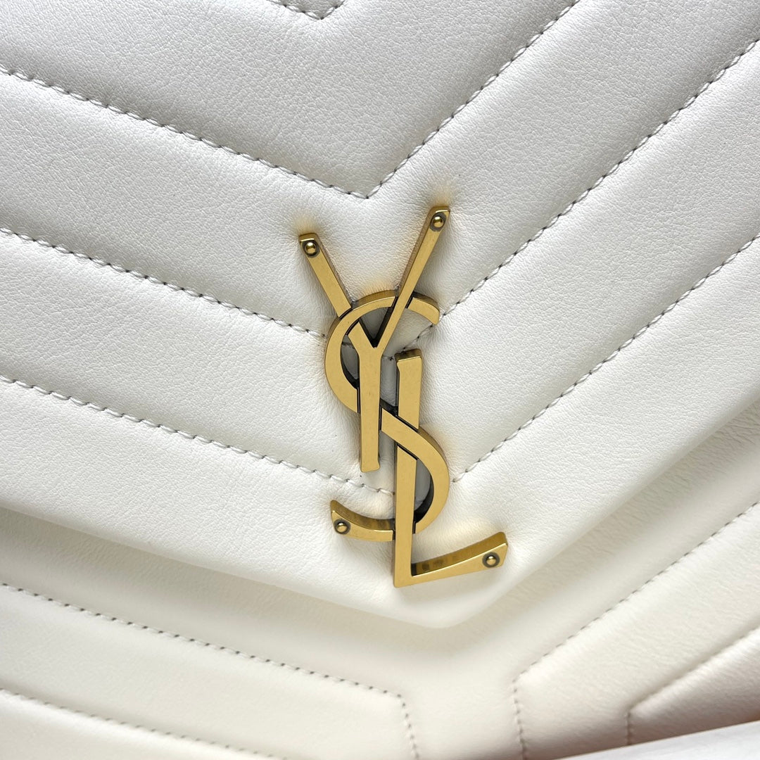 Saint Laurent Loulou Medium Chain Bag in Matelassé Leather - Cream