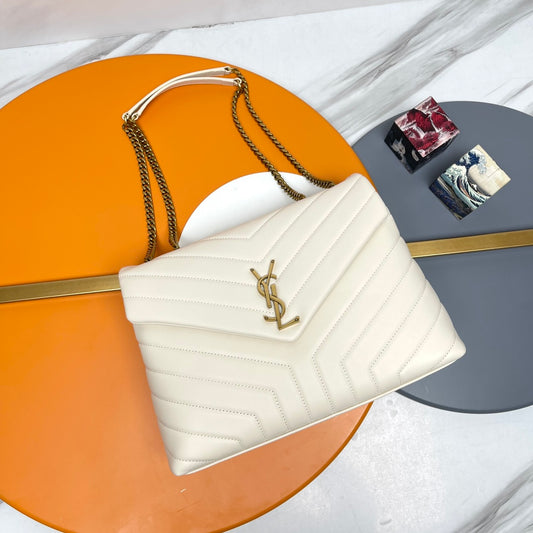 Saint Laurent Loulou Medium Chain Bag in Matelassé Leather - Cream