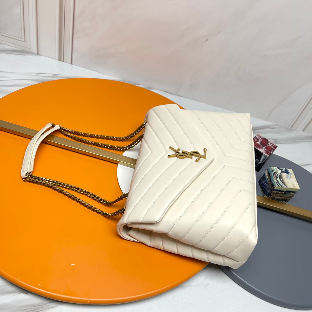 Saint Laurent Loulou Medium Chain Bag in Matelassé Leather - Cream