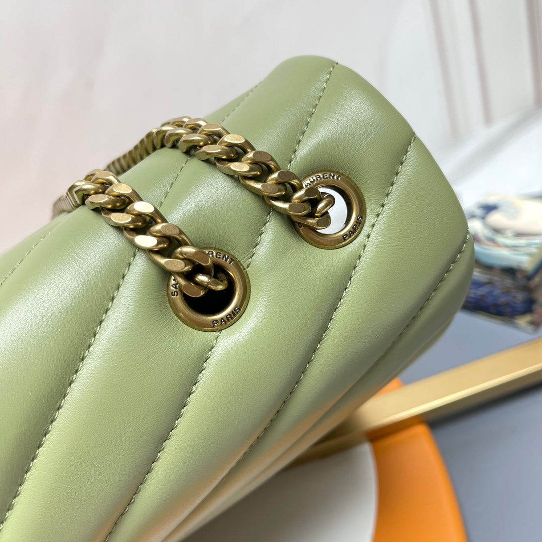 Saint Laurent Loulou Large Bag in Quilted Calfskin Leather - Olive Green
