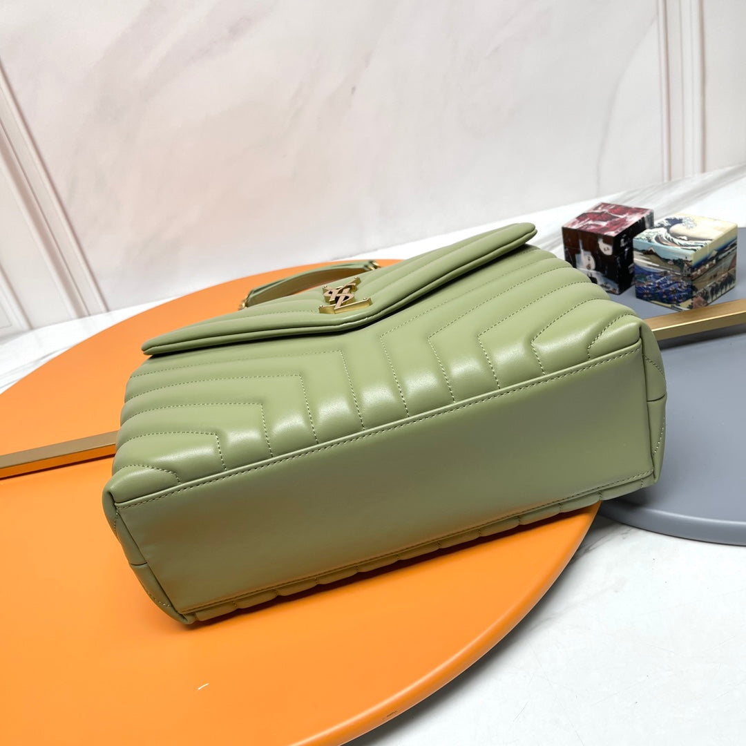 Saint Laurent Loulou Large Bag in Quilted Calfskin Leather - Olive Green