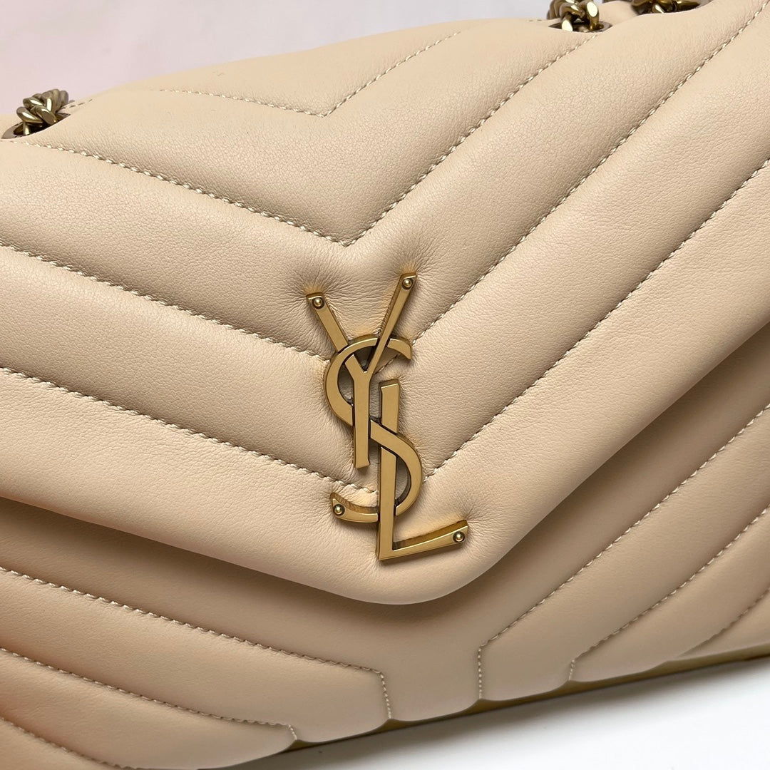Saint Laurent Small LouLou Matelassé Quilted Leather Shoulder Bag - Dark Beige