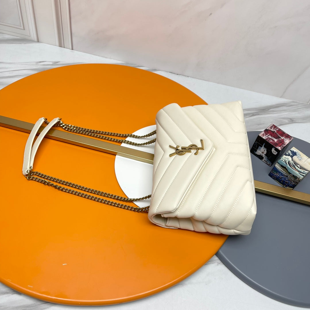 Saint Laurent Loulou Small Quilted Leather Shoulder Bag in Blanc Vintage