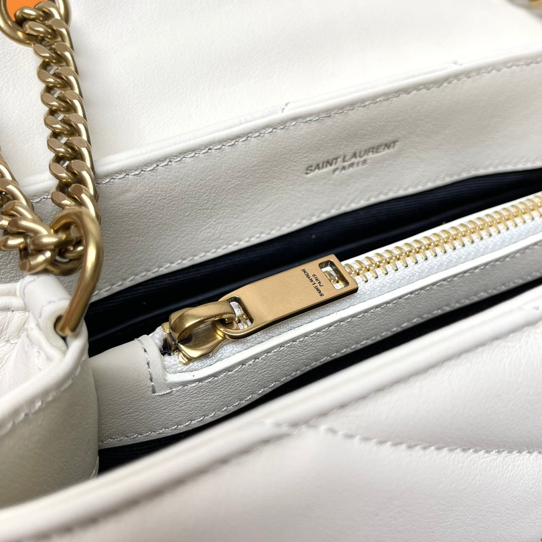 Saint Laurent Loulou Small Quilted Leather Shoulder Bag in Blanc Vintage
