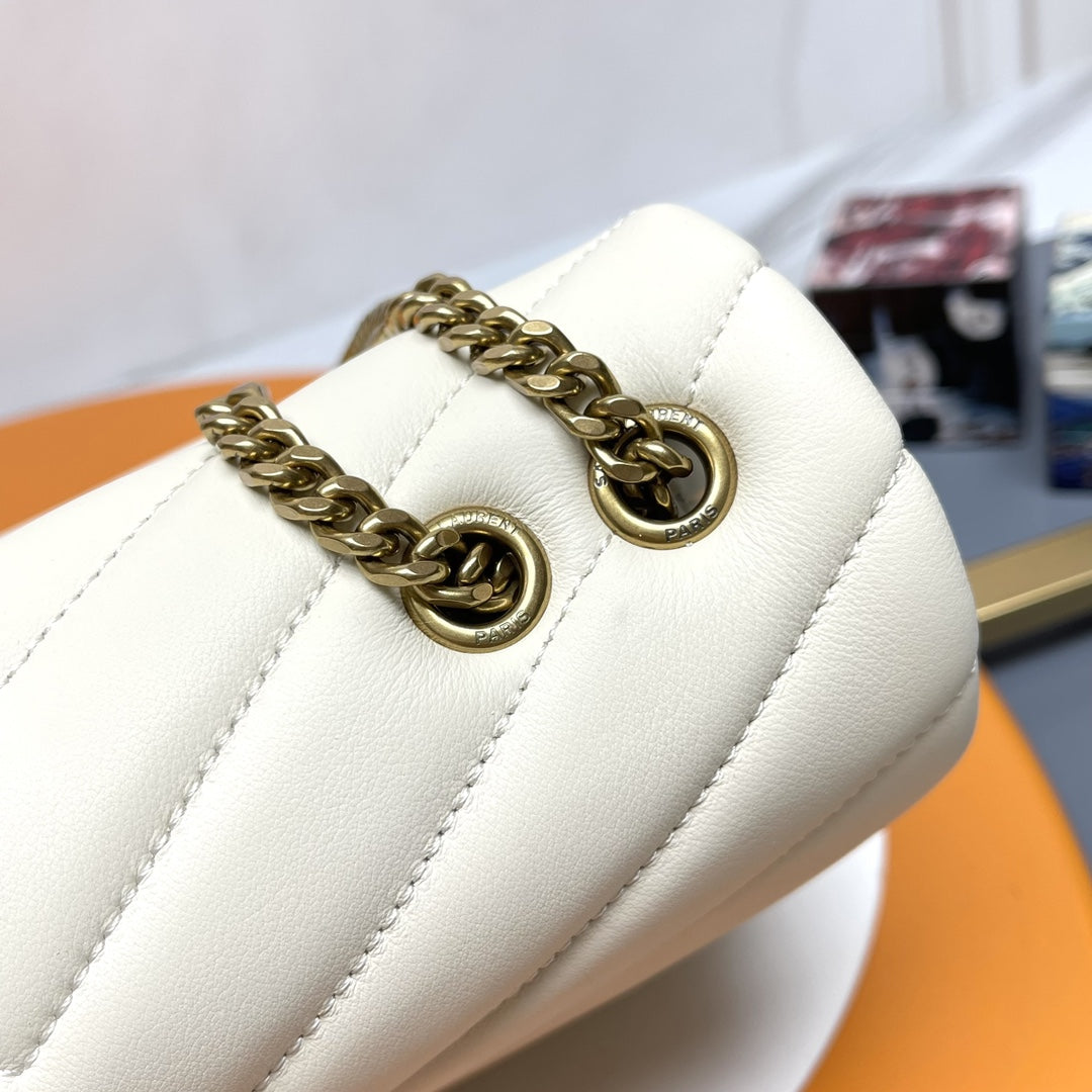 Saint Laurent Loulou Small Quilted Leather Shoulder Bag in Blanc Vintage