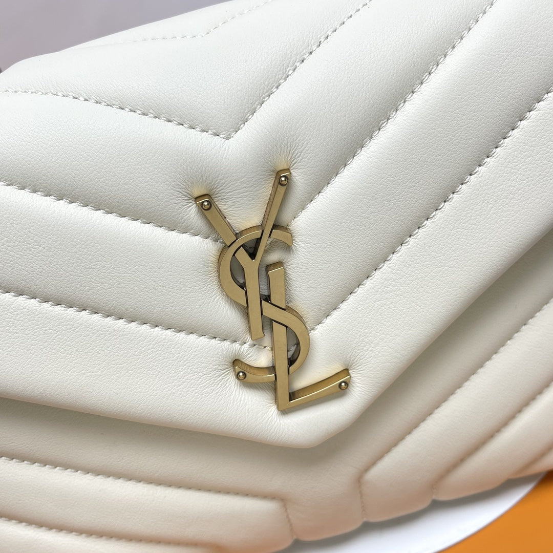 Saint Laurent Loulou Small Quilted Leather Shoulder Bag in Blanc Vintage