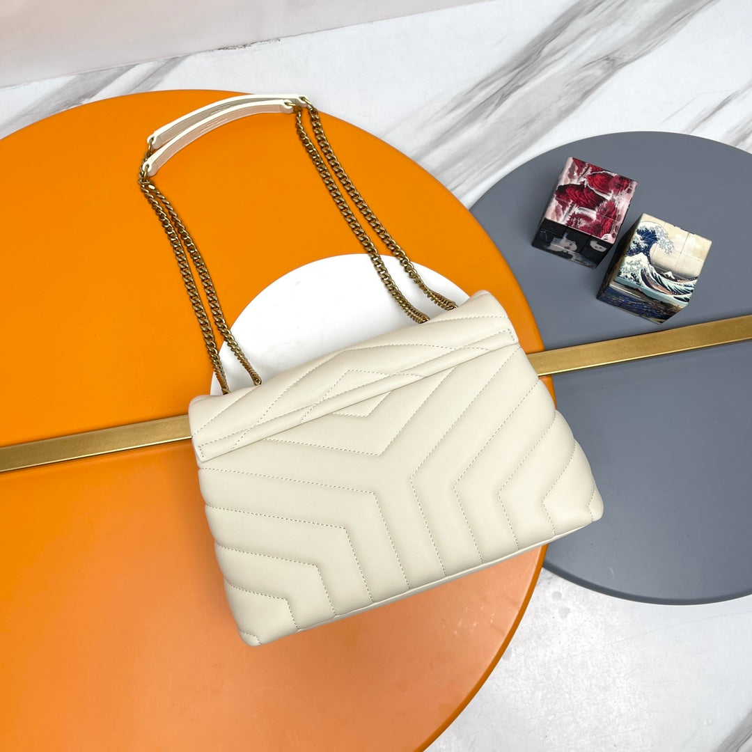 Saint Laurent Loulou Small Quilted Leather Shoulder Bag in Blanc Vintage