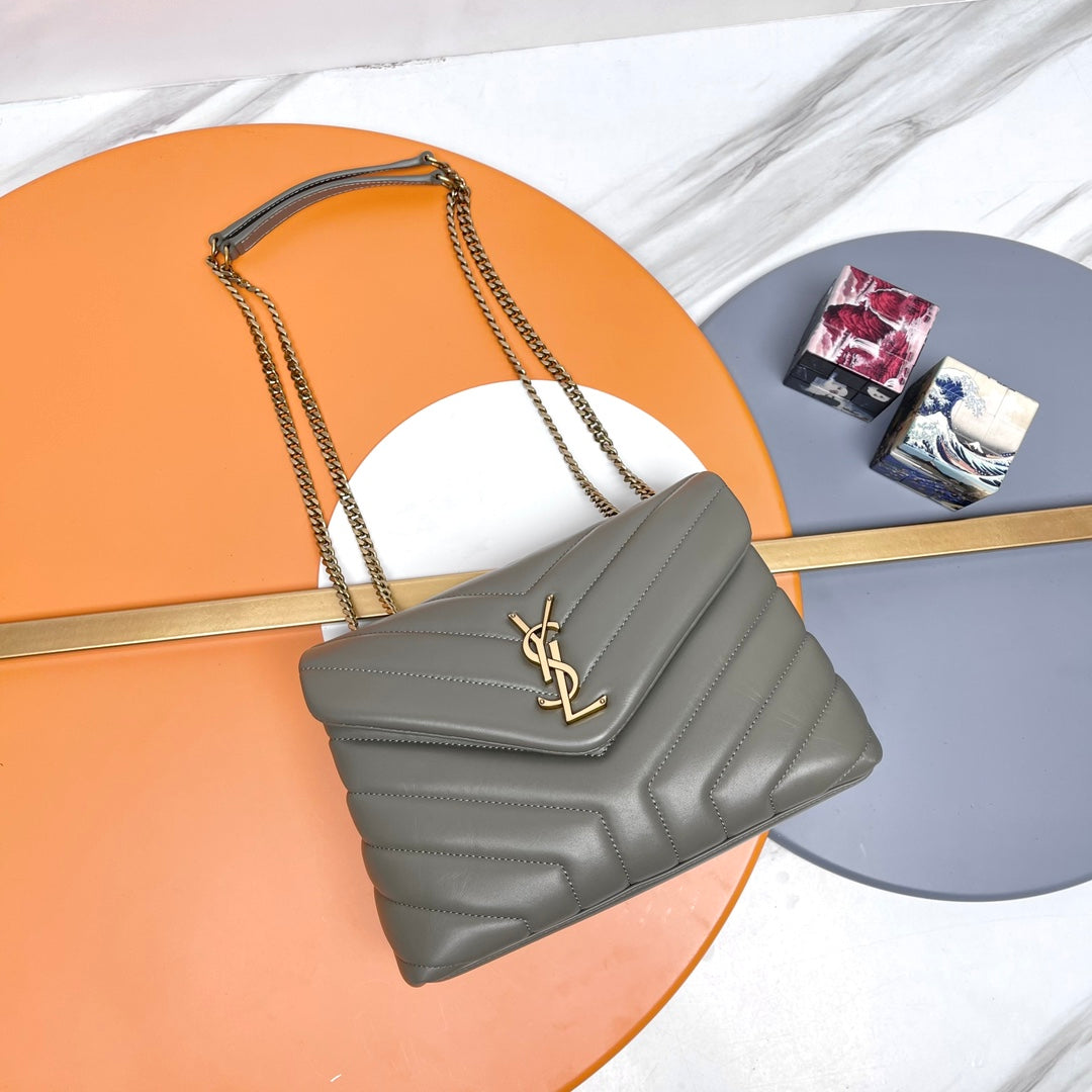 Saint Laurent Loulou Small Quilted Leather Shoulder Bag - Grey