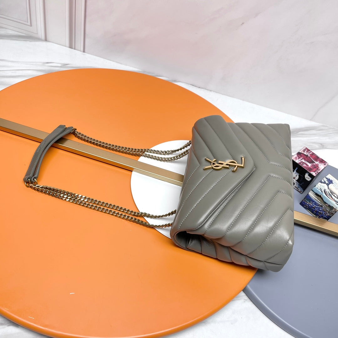 Saint Laurent Loulou Small Quilted Leather Shoulder Bag - Grey