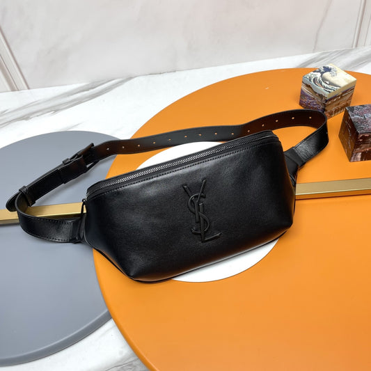 Saint Laurent Men's Black Leather Monogram Belt Bag