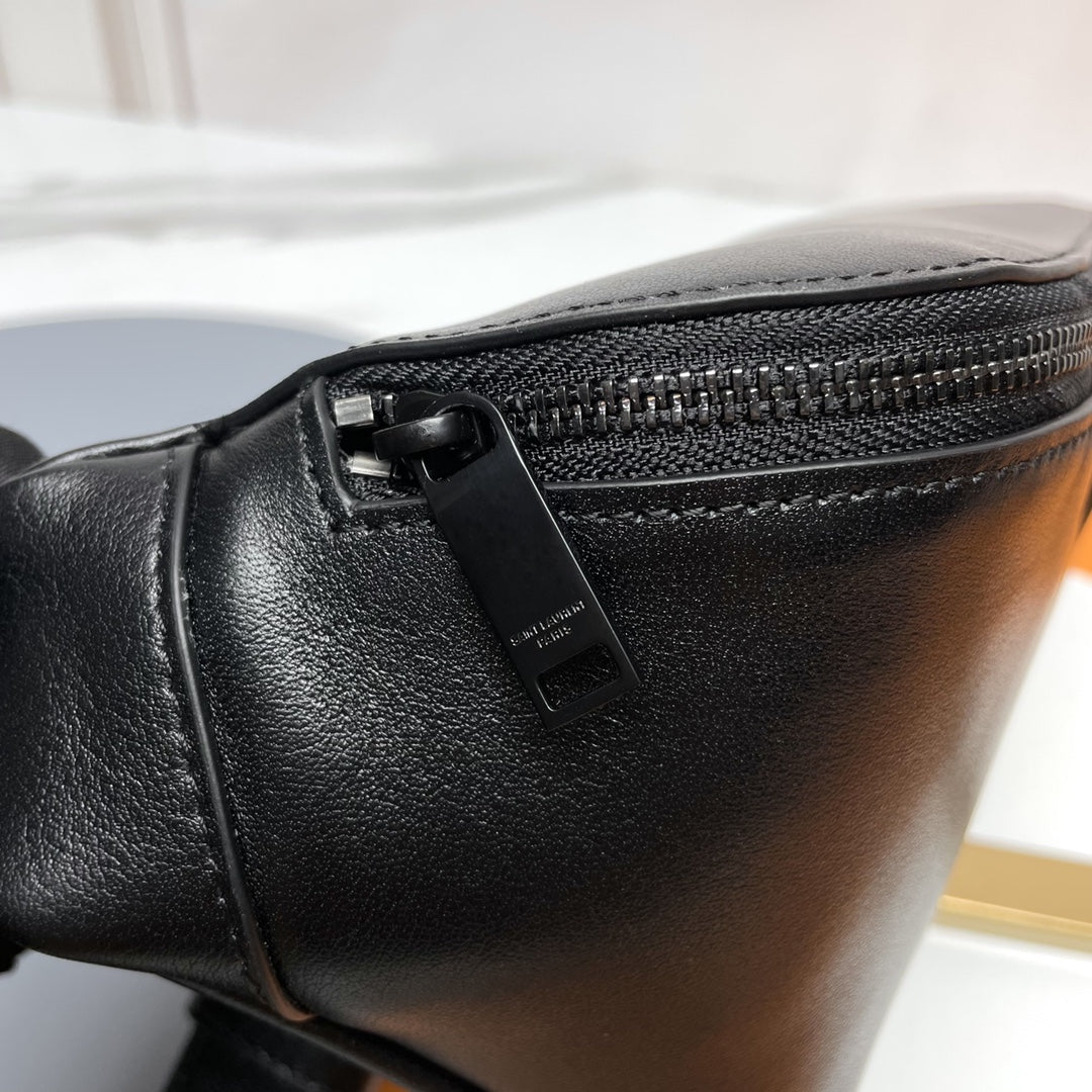 Saint Laurent Men's Black Leather Monogram Belt Bag