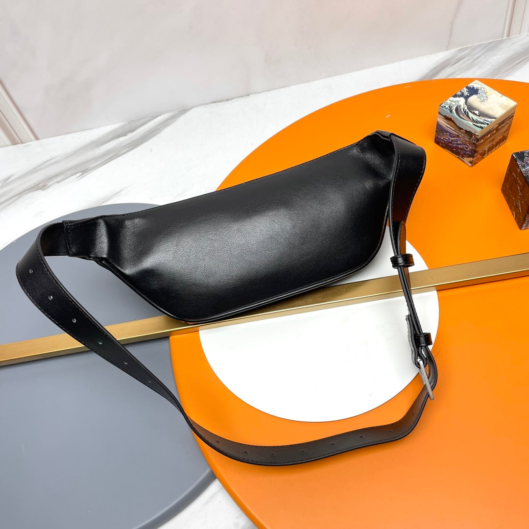 Saint Laurent Monogram Belt Bag in Shiny Black Leather with Silver Hardware