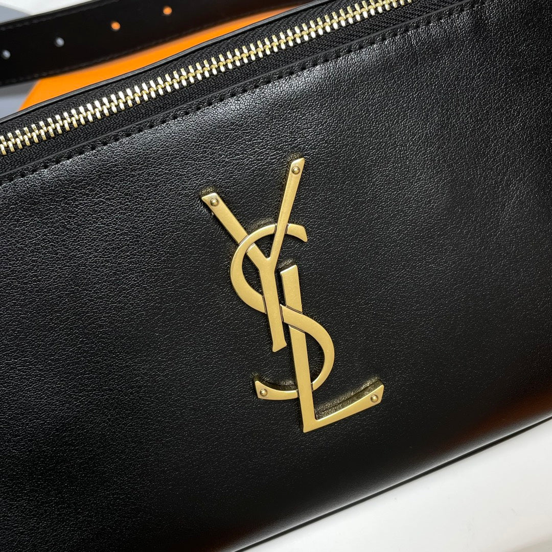 Saint Laurent Cassandre Leather Belt Bag - Black with Gold-Tone YSL Logo