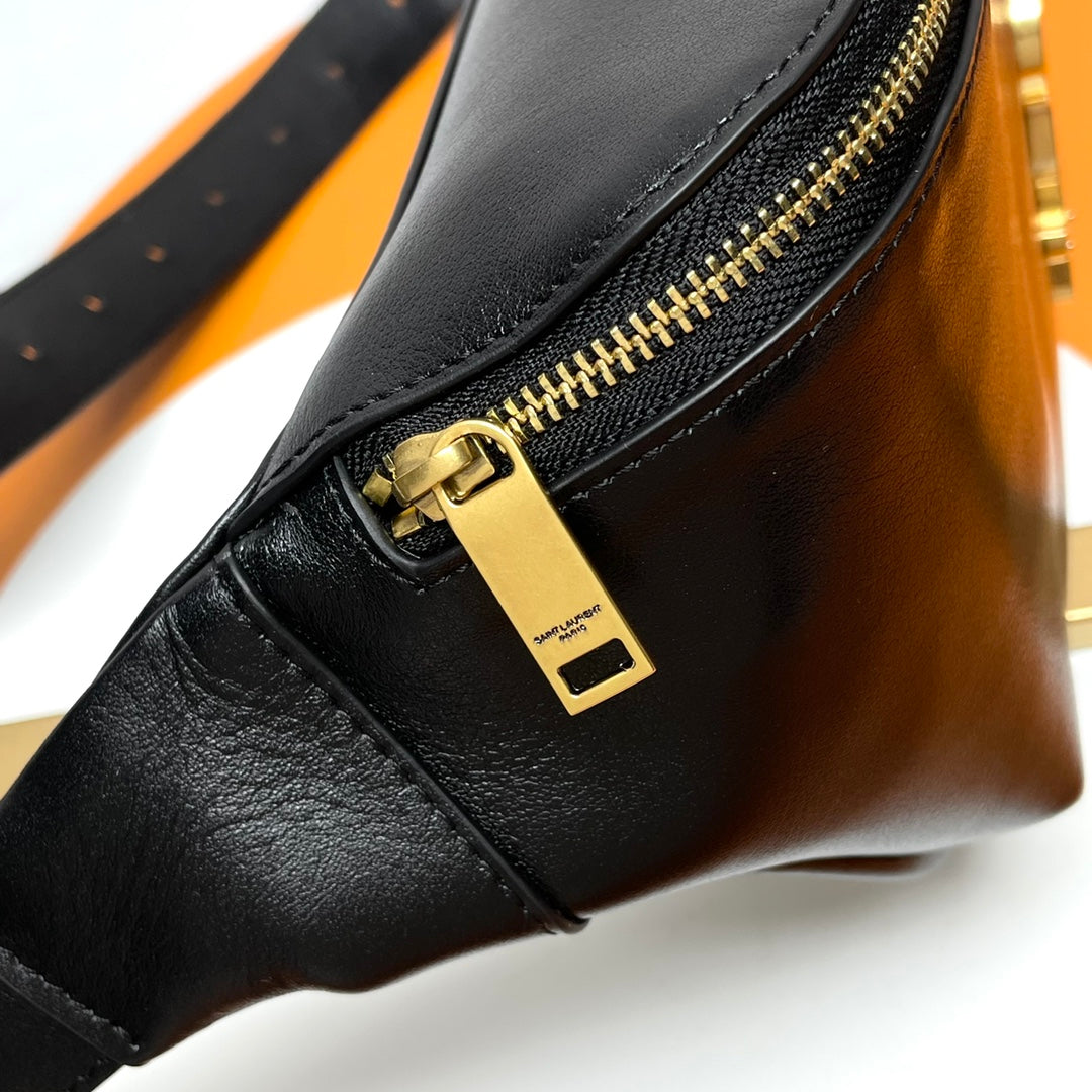 Saint Laurent Cassandre Leather Belt Bag - Black with Gold-Tone YSL Logo
