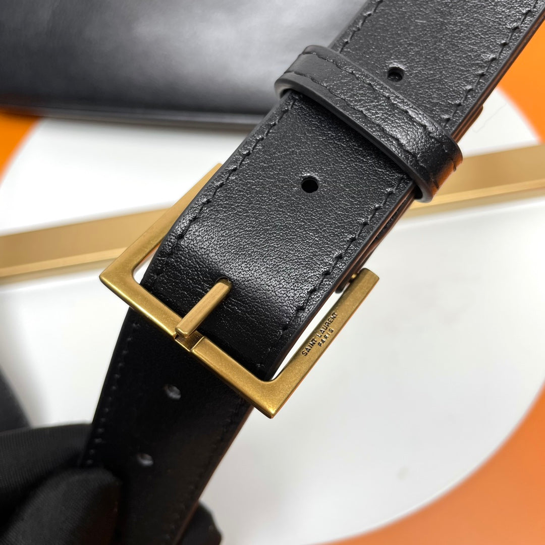 Saint Laurent Cassandre Leather Belt Bag - Black with Gold-Tone YSL Logo