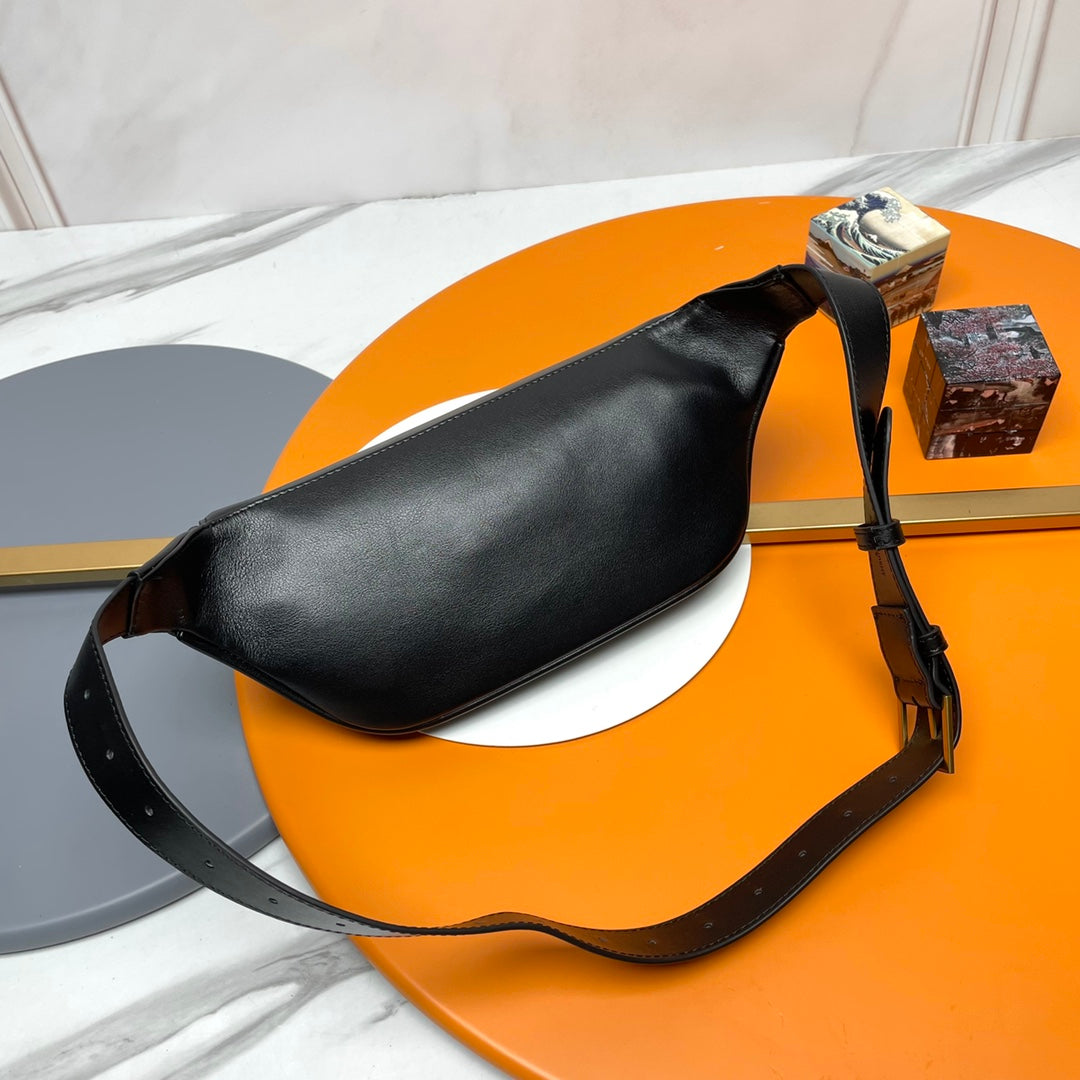 Saint Laurent Cassandre Leather Belt Bag - Black with Gold-Tone YSL Logo