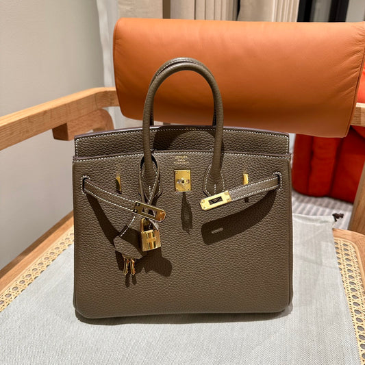 Hermès Birkin 25 Togo Leather Handbag - Etoupe with Gold Hardware