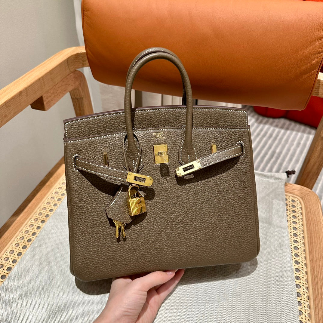 Hermès Birkin 25 Togo Leather Handbag - Etoupe with Gold Hardware