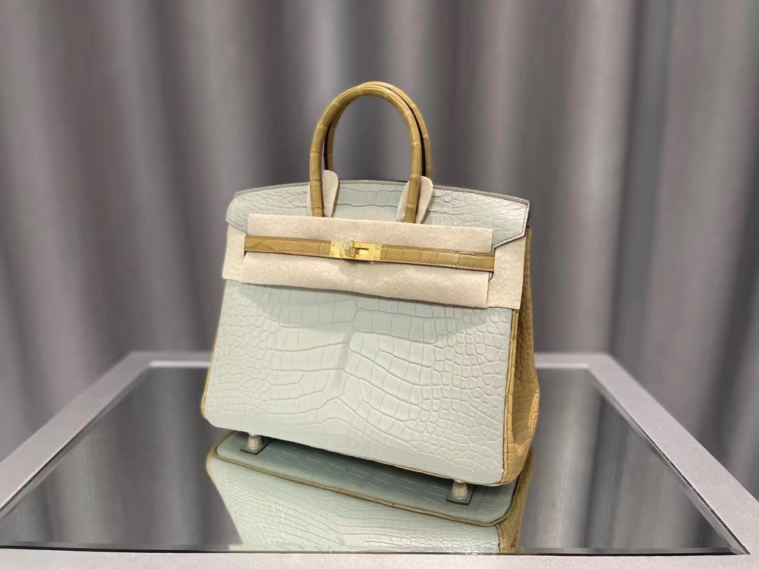 Exotic Crocodile Embossed Leather Top Handle Handbag - Elegant Off-White Luxury Tote with Gold Turn-Lock