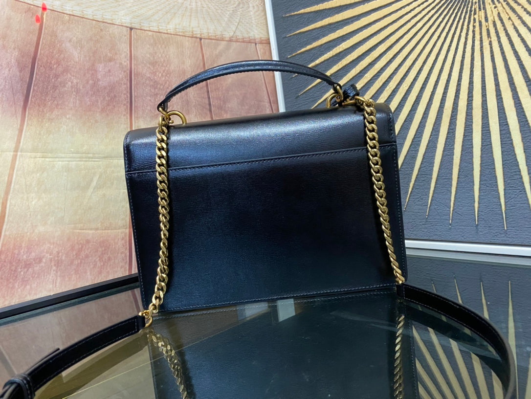 Saint Laurent Sunset Medium Shoulder Bag in Black Leather and Tan Suede