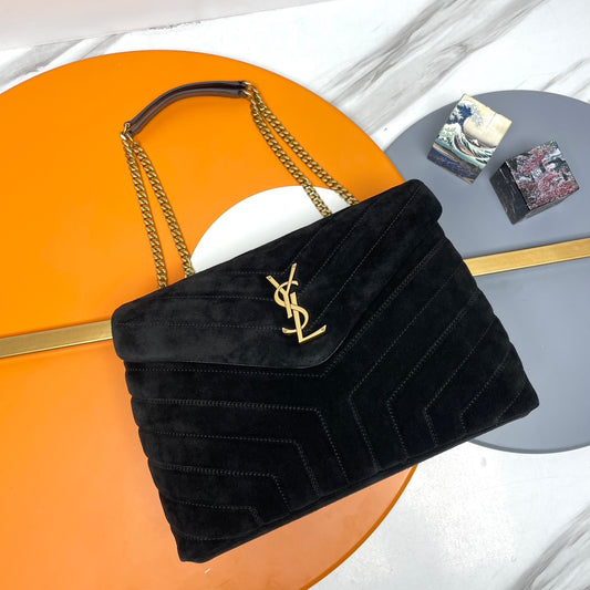 Saint Laurent Medium Loulou Bag in Black Suede with Gold Hardware