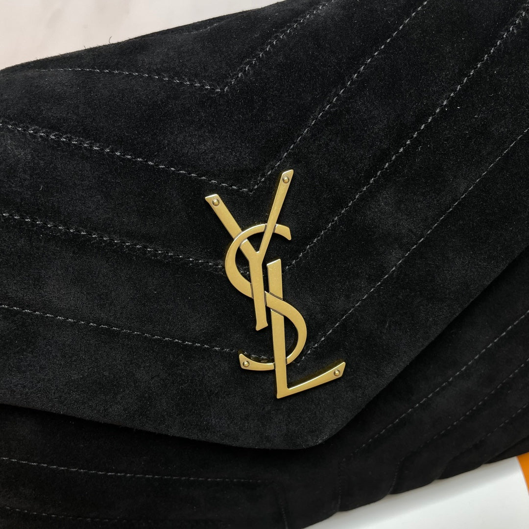 Saint Laurent Medium Loulou Bag in Black Suede with Gold Hardware