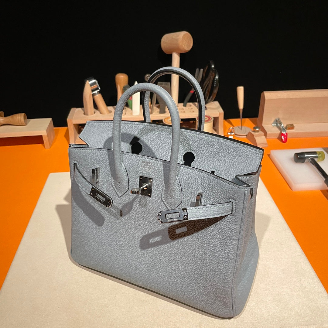 Hermes Birkin 30 Handbag in Pale Blue Togo Leather with Palladium Hardware