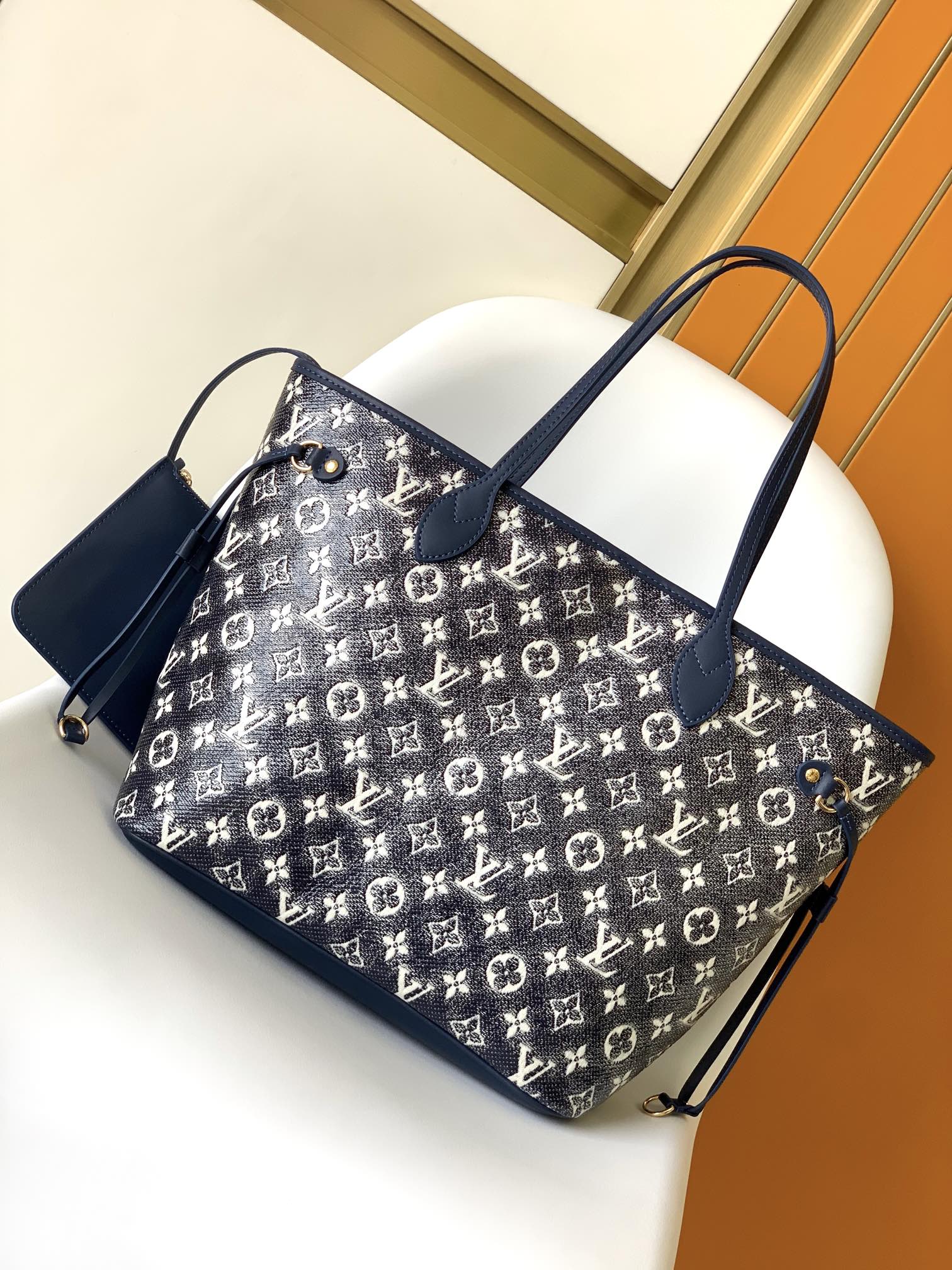 Louis Vuitton Neverfull MM Monogram Jacquard Denim Tote Bag - Blue