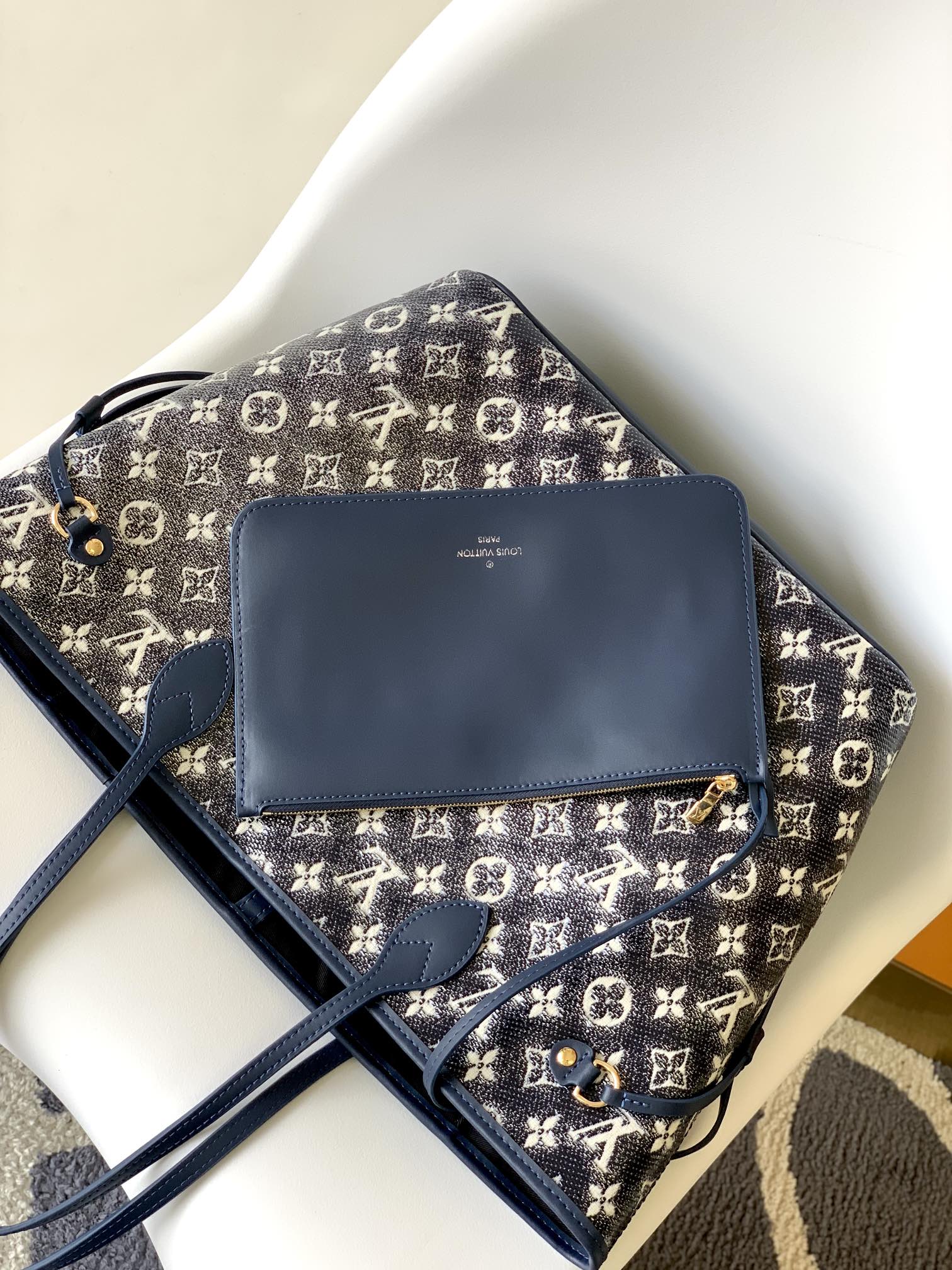 Louis Vuitton Neverfull MM Monogram Jacquard Denim Tote Bag - Blue