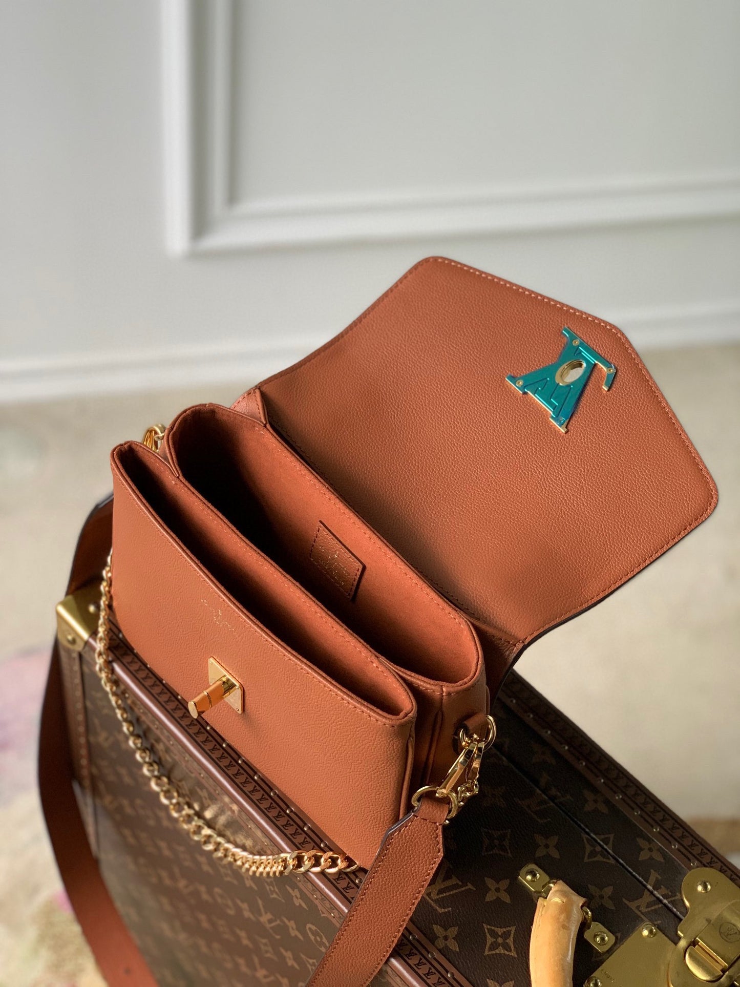 Louis Vuitton Lockme Tender Cognac Grained Calfskin Leather Crossbody Bag