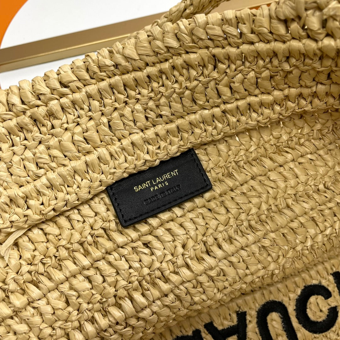 Saint Laurent Rive Gauche Raffia Tote Bag - Natural Beige Summer Handbag