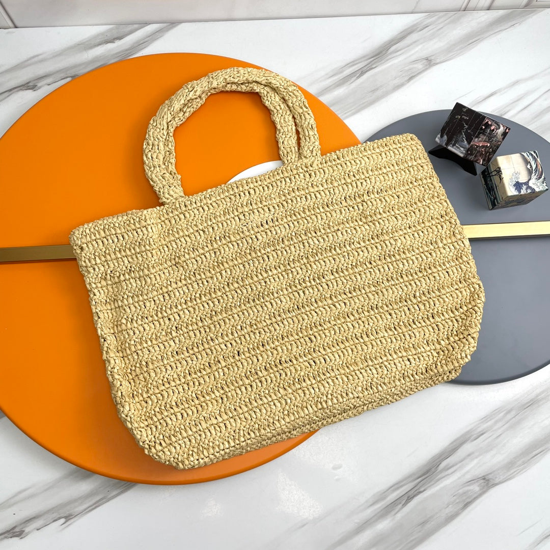 Saint Laurent Rive Gauche Raffia Tote Bag - Natural Beige Summer Handbag