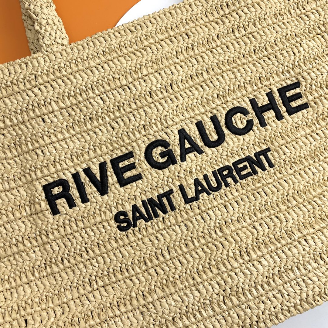 Saint Laurent Rive Gauche Raffia Tote Bag - Natural Beige Summer Handbag