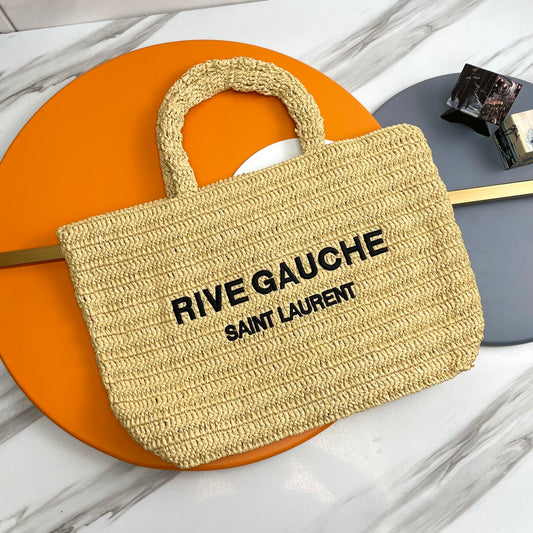 Saint Laurent Rive Gauche Raffia Tote Bag - Natural Beige Summer Handbag