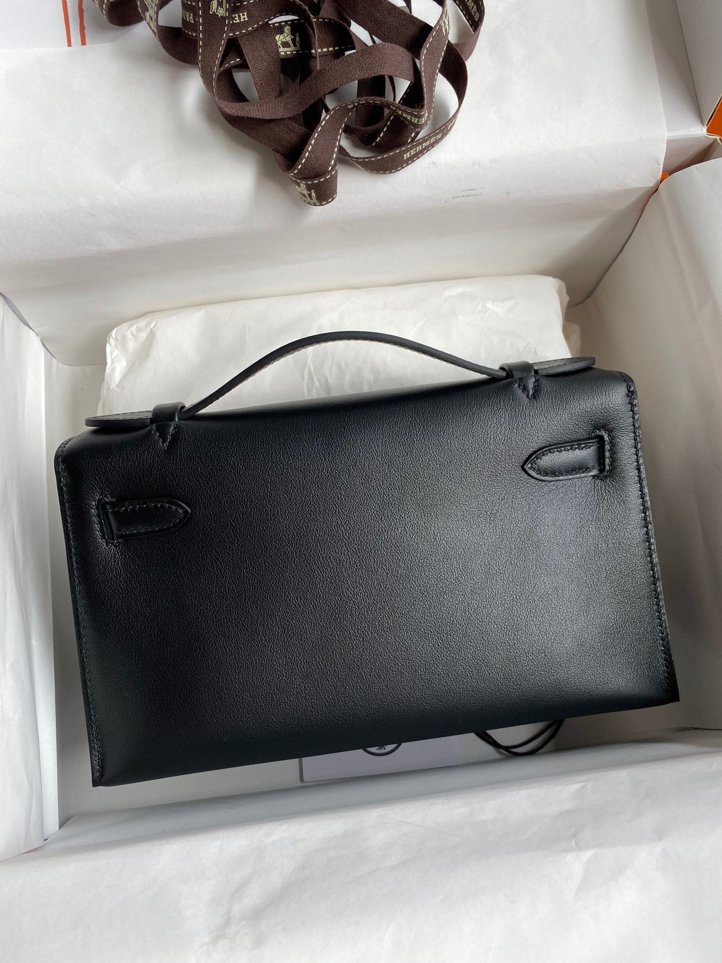 Hermès Kelly Cut Clutch Bag Black Leather with Gold Hardware