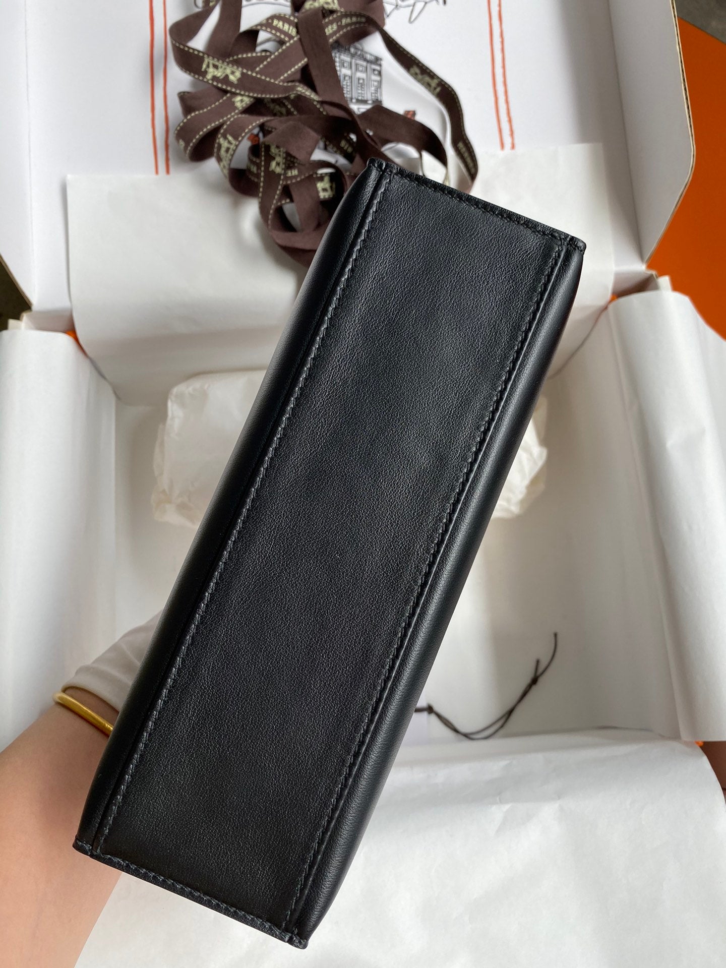 Hermès Kelly Cut Clutch Bag Black Leather with Gold Hardware